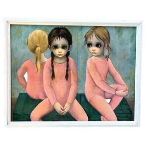 Vintage Margaret Keane 1963 Big Eye Framed Textured Print Ballerina Class kitsch